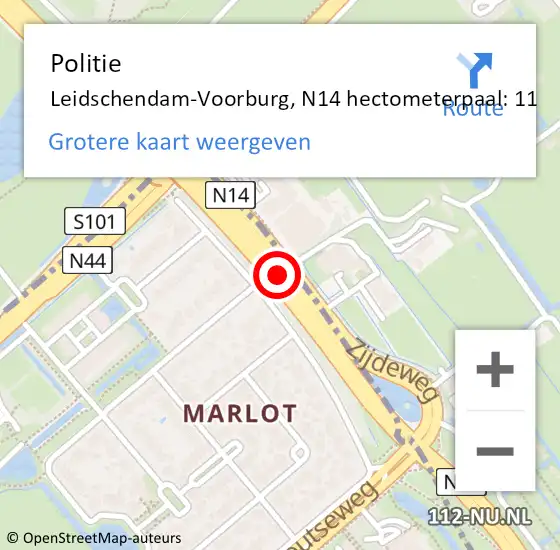 Locatie op kaart van de 112 melding: Politie Leidschendam-Voorburg, N14 hectometerpaal: 11 op 7 januari 2023 11:03