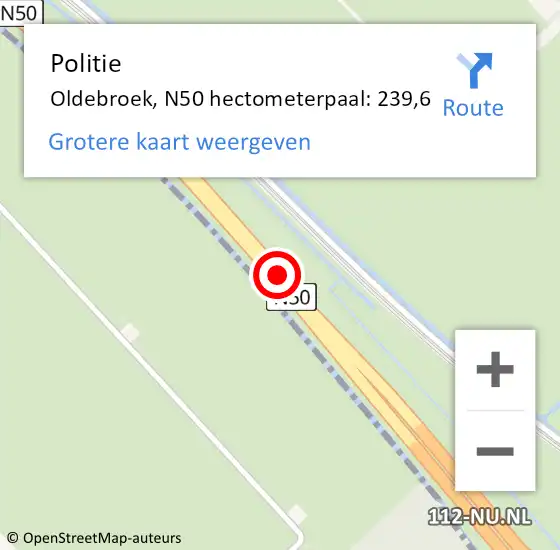 Locatie op kaart van de 112 melding: Politie Oldebroek, N50 hectometerpaal: 239,6 op 7 januari 2023 11:32