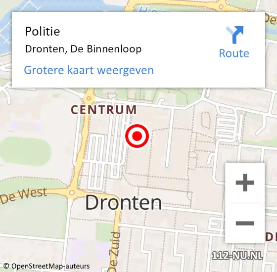 Locatie op kaart van de 112 melding: Politie Dronten, De Binnenloop op 7 januari 2023 11:47