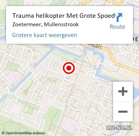 Locatie op kaart van de 112 melding: Trauma helikopter Met Grote Spoed Naar Zoetermeer, Mullensstrook op 7 januari 2023 12:27