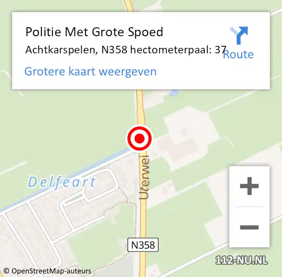 Locatie op kaart van de 112 melding: Politie Met Grote Spoed Naar Achtkarspelen, N358 hectometerpaal: 37 op 7 januari 2023 12:31