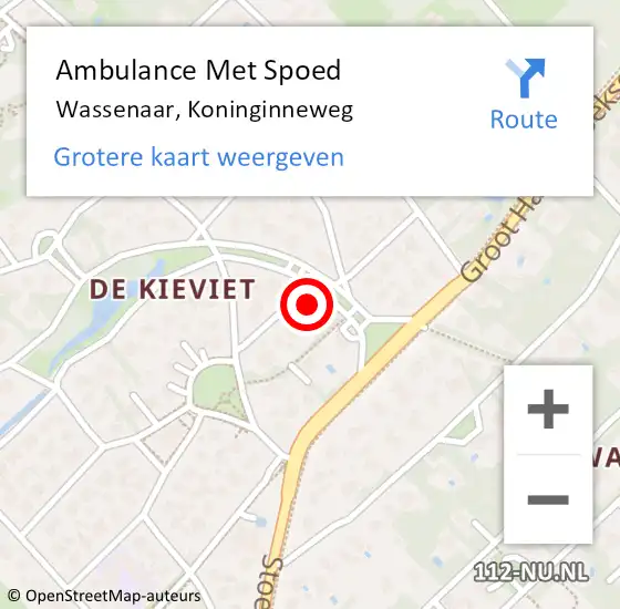 Locatie op kaart van de 112 melding: Ambulance Met Spoed Naar Wassenaar, Koninginneweg op 7 januari 2023 12:39