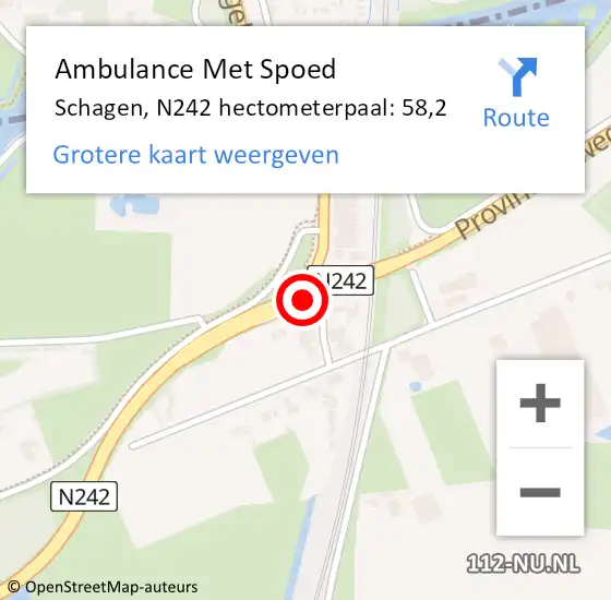Locatie op kaart van de 112 melding: Ambulance Met Spoed Naar Schagen, N242 hectometerpaal: 58,2 op 7 januari 2023 12:46