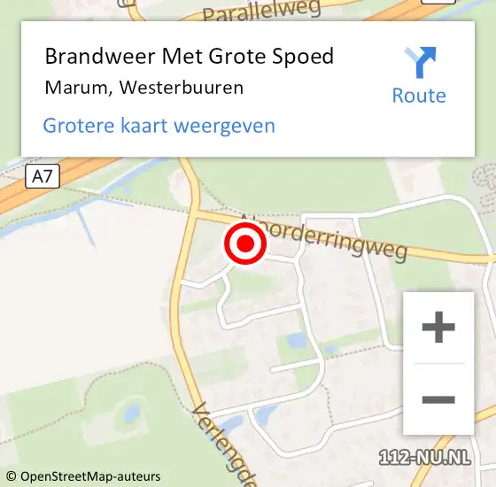 Locatie op kaart van de 112 melding: Brandweer Met Grote Spoed Naar Marum, Westerbuuren op 11 augustus 2014 12:28