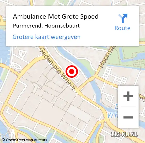 Locatie op kaart van de 112 melding: Ambulance Met Grote Spoed Naar Purmerend, Hoornsebuurt op 7 januari 2023 13:09