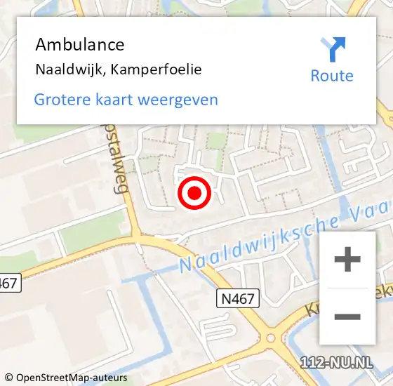 Locatie op kaart van de 112 melding: Ambulance Naaldwijk, Kamperfoelie op 11 augustus 2014 12:31