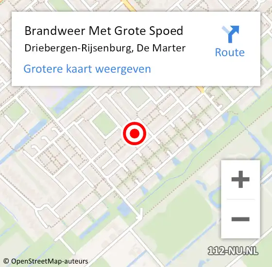 Locatie op kaart van de 112 melding: Brandweer Met Grote Spoed Naar Driebergen-Rijsenburg, De Marter op 7 januari 2023 13:30