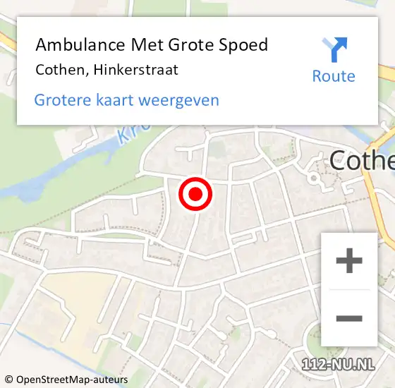 Locatie op kaart van de 112 melding: Ambulance Met Grote Spoed Naar Cothen, Hinkerstraat op 11 augustus 2014 12:32