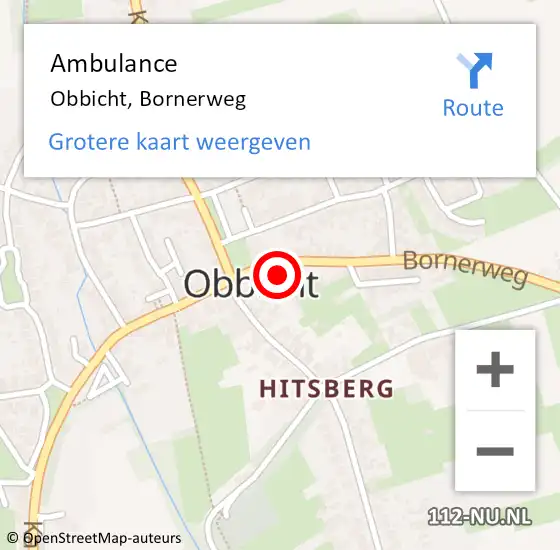 Locatie op kaart van de 112 melding: Ambulance Obbicht, Bornerweg op 11 augustus 2014 12:34