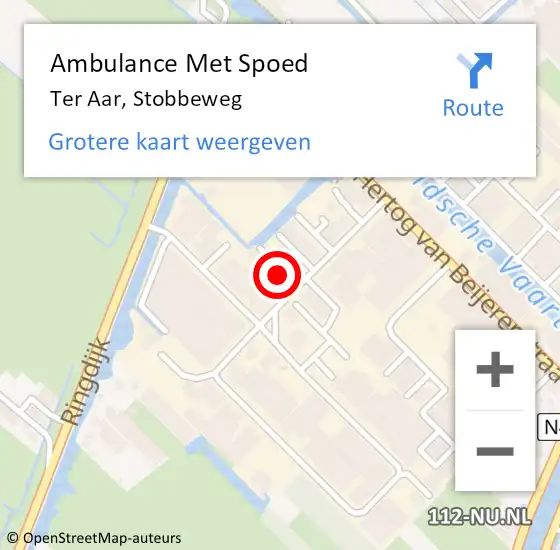 Locatie op kaart van de 112 melding: Ambulance Met Spoed Naar Ter Aar, Stobbeweg op 7 januari 2023 13:54
