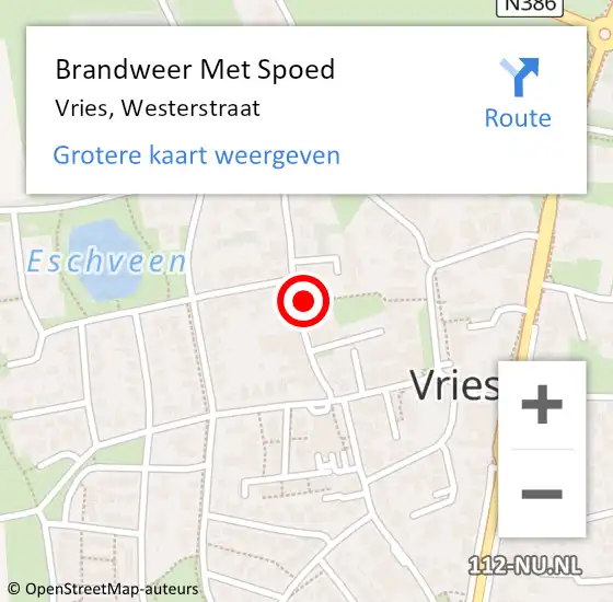 Locatie op kaart van de 112 melding: Brandweer Met Spoed Naar Vries, Westerstraat op 7 januari 2023 14:30