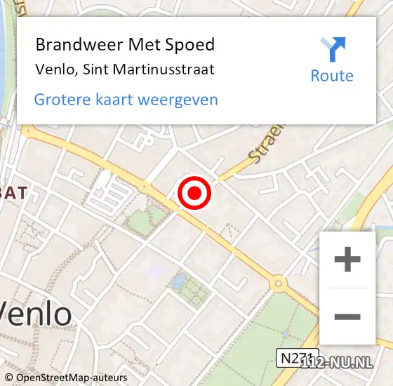 Locatie op kaart van de 112 melding: Brandweer Met Spoed Naar Venlo, Sint Martinusstraat op 7 januari 2023 14:53