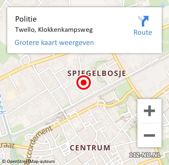 Locatie op kaart van de 112 melding: Politie Twello, Klokkenkampsweg op 7 januari 2023 14:58