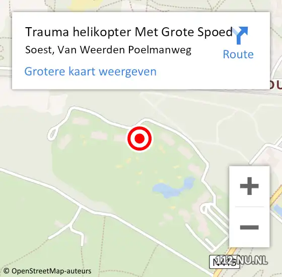 Locatie op kaart van de 112 melding: Trauma helikopter Met Grote Spoed Naar Soest, Van Weerden Poelmanweg op 7 januari 2023 15:03