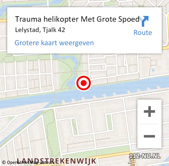 Locatie op kaart van de 112 melding: Trauma helikopter Met Grote Spoed Naar Lelystad, Tjalk 42 op 7 januari 2023 15:25