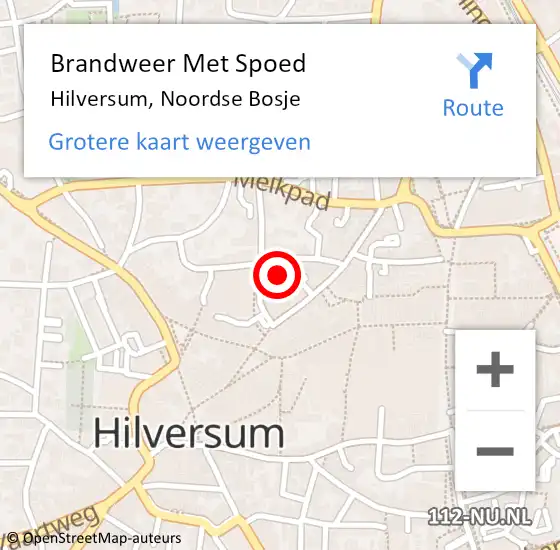 Locatie op kaart van de 112 melding: Brandweer Met Spoed Naar Hilversum, Noordse Bosje op 7 januari 2023 15:47