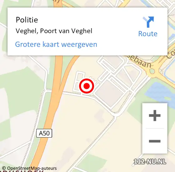 Locatie op kaart van de 112 melding: Politie Veghel, Poort van Veghel op 7 januari 2023 15:54