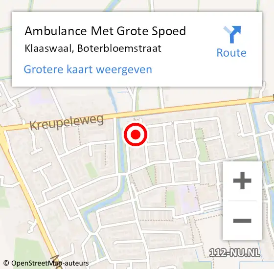 Locatie op kaart van de 112 melding: Ambulance Met Grote Spoed Naar Klaaswaal, Boterbloemstraat op 11 oktober 2013 09:41