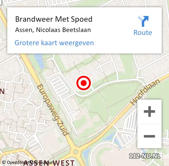 Locatie op kaart van de 112 melding: Brandweer Met Spoed Naar Assen, Nicolaas Beetslaan op 7 januari 2023 16:23