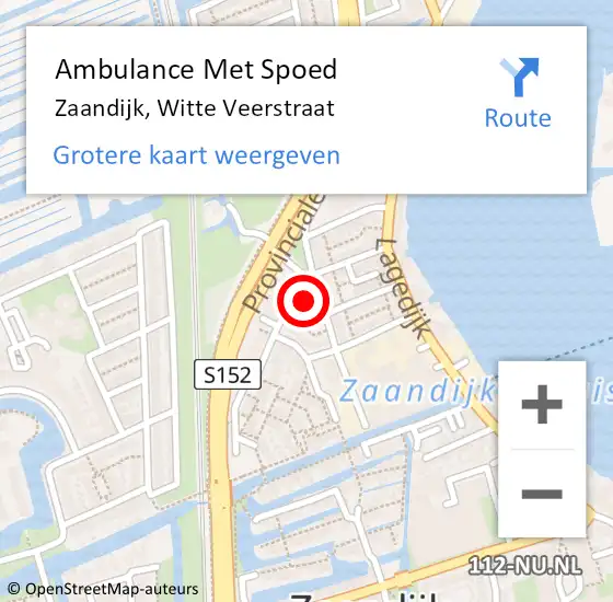 Locatie op kaart van de 112 melding: Ambulance Met Spoed Naar Zaandijk, Witte Veerstraat op 7 januari 2023 16:36