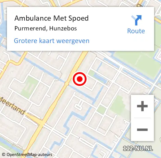 Locatie op kaart van de 112 melding: Ambulance Met Spoed Naar Purmerend, Hunzebos op 7 januari 2023 17:15