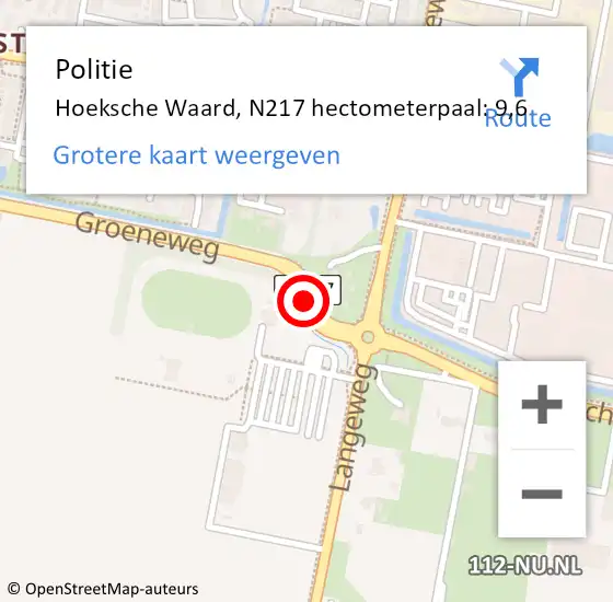 Locatie op kaart van de 112 melding: Politie Hoeksche Waard, N217 hectometerpaal: 9,6 op 7 januari 2023 18:07