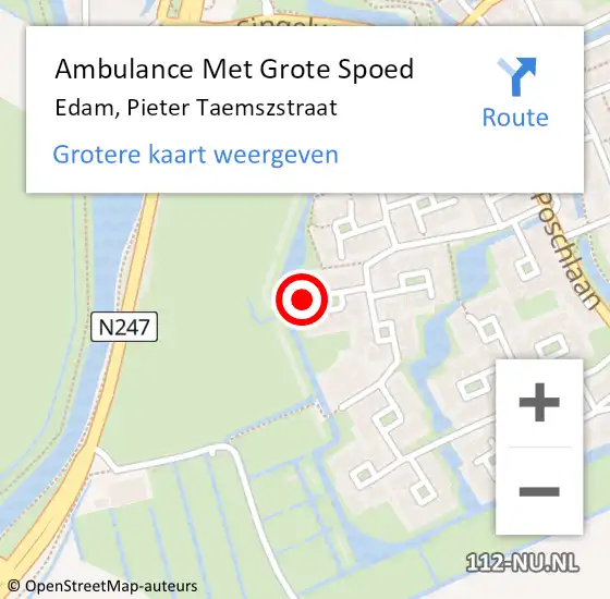 Locatie op kaart van de 112 melding: Ambulance Met Grote Spoed Naar Edam, Pieter Taemszstraat op 7 januari 2023 18:07
