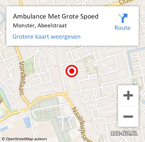 Locatie op kaart van de 112 melding: Ambulance Met Grote Spoed Naar Monster, Abeelstraat op 7 januari 2023 18:52