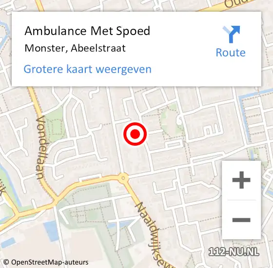 Locatie op kaart van de 112 melding: Ambulance Met Spoed Naar Monster, Abeelstraat op 7 januari 2023 19:22