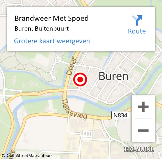Locatie op kaart van de 112 melding: Brandweer Met Spoed Naar Buren, Buitenbuurt op 7 januari 2023 19:25