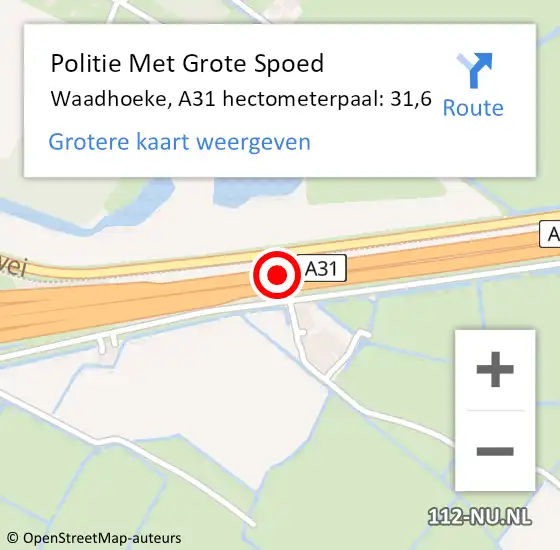 Locatie op kaart van de 112 melding: Politie Met Grote Spoed Naar Waadhoeke, A31 hectometerpaal: 31,6 op 7 januari 2023 19:40