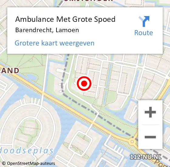 Locatie op kaart van de 112 melding: Ambulance Met Grote Spoed Naar Barendrecht, Lamoen op 7 januari 2023 19:44