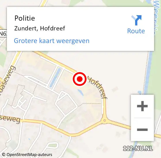 Locatie op kaart van de 112 melding: Politie Zundert, Hofdreef op 7 januari 2023 20:53