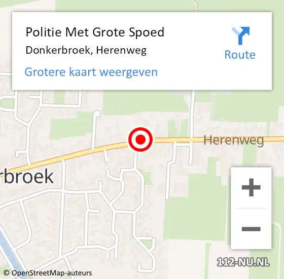 Locatie op kaart van de 112 melding: Politie Met Grote Spoed Naar Donkerbroek, Herenweg op 7 januari 2023 21:28
