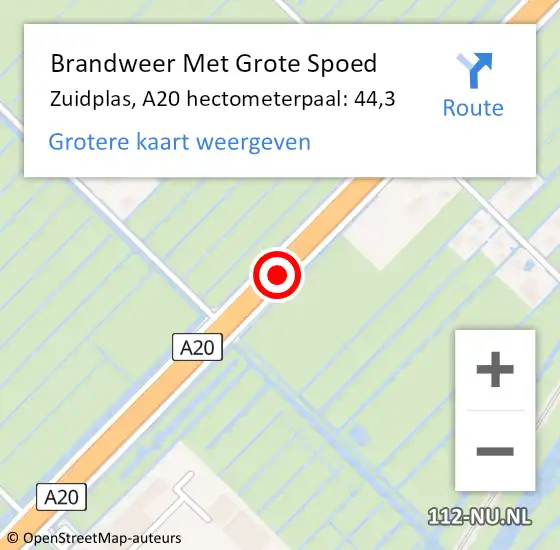 Locatie op kaart van de 112 melding: Brandweer Met Grote Spoed Naar Zuidplas, A20 hectometerpaal: 44,3 op 7 januari 2023 21:36