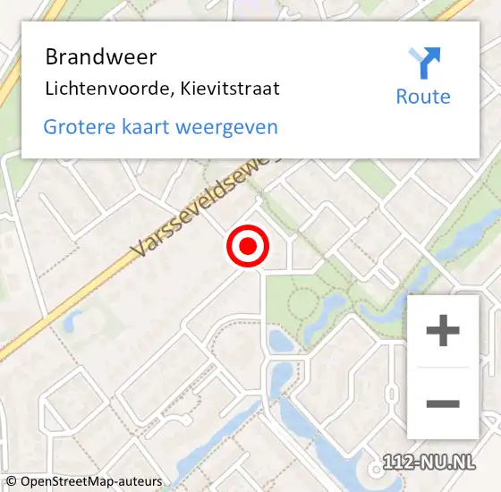 Locatie op kaart van de 112 melding: Brandweer Lichtenvoorde, Kievitstraat op 7 januari 2023 22:19