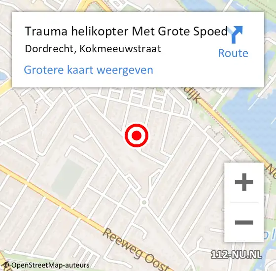 Locatie op kaart van de 112 melding: Trauma helikopter Met Grote Spoed Naar Dordrecht, Kokmeeuwstraat op 7 januari 2023 22:43