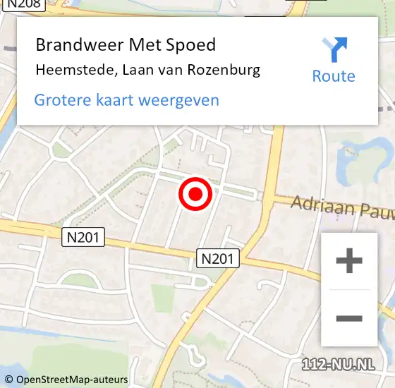 Locatie op kaart van de 112 melding: Brandweer Met Spoed Naar Heemstede, Laan van Rozenburg op 7 januari 2023 23:48