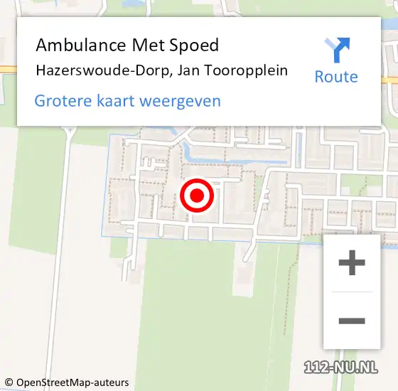 Locatie op kaart van de 112 melding: Ambulance Met Spoed Naar Hazerswoude-Dorp, Jan Tooropplein op 8 januari 2023 00:03