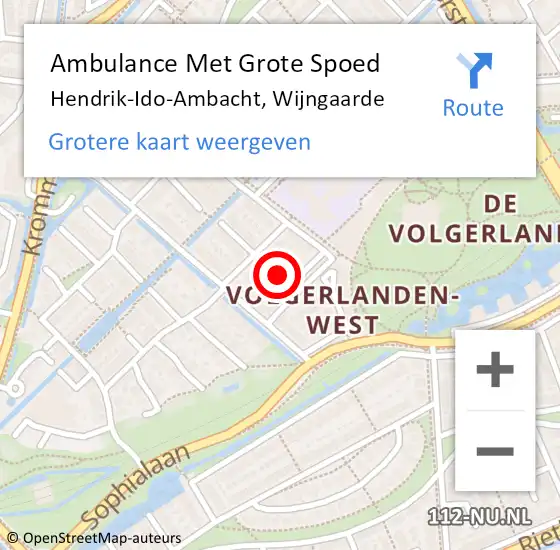Locatie op kaart van de 112 melding: Ambulance Met Grote Spoed Naar Hendrik-Ido-Ambacht, Wijngaarde op 8 januari 2023 00:15
