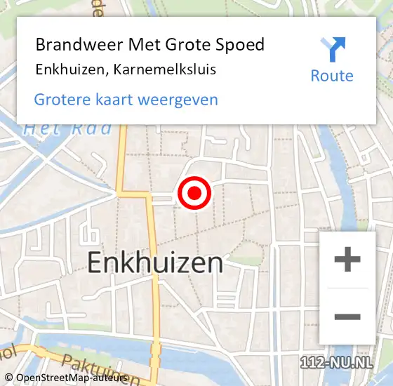 Locatie op kaart van de 112 melding: Brandweer Met Grote Spoed Naar Enkhuizen, Karnemelksluis op 8 januari 2023 00:29