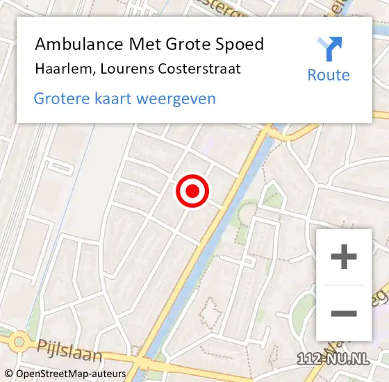 Locatie op kaart van de 112 melding: Ambulance Met Grote Spoed Naar Haarlem, Lourens Costerstraat op 8 januari 2023 00:57