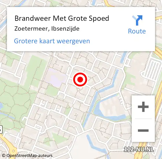 Locatie op kaart van de 112 melding: Brandweer Met Grote Spoed Naar Zoetermeer, Ibsenzijde op 8 januari 2023 01:49