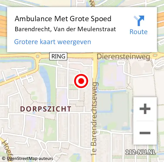 Locatie op kaart van de 112 melding: Ambulance Met Grote Spoed Naar Barendrecht, Van der Meulenstraat op 8 januari 2023 01:59