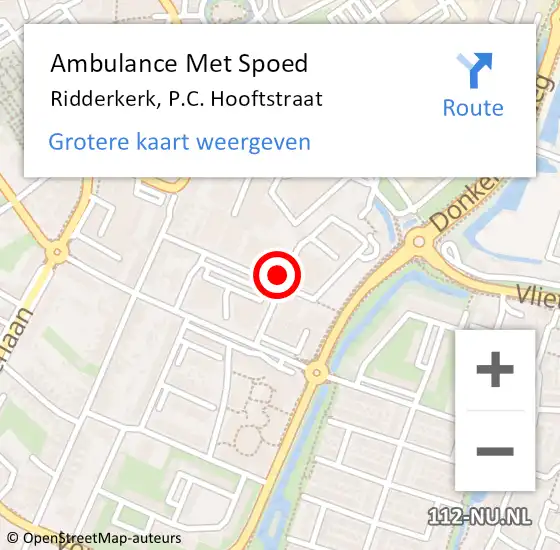 Locatie op kaart van de 112 melding: Ambulance Met Spoed Naar Ridderkerk, P.C. Hooftstraat op 8 januari 2023 02:34