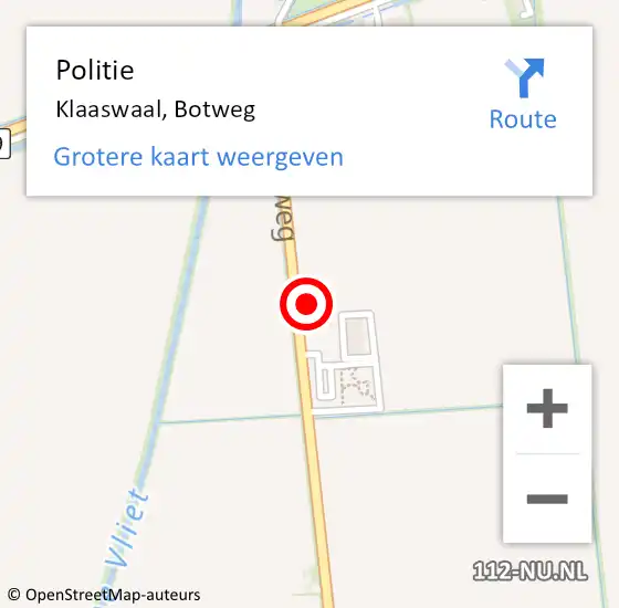 Locatie op kaart van de 112 melding: Politie Klaaswaal, Botweg op 8 januari 2023 02:35