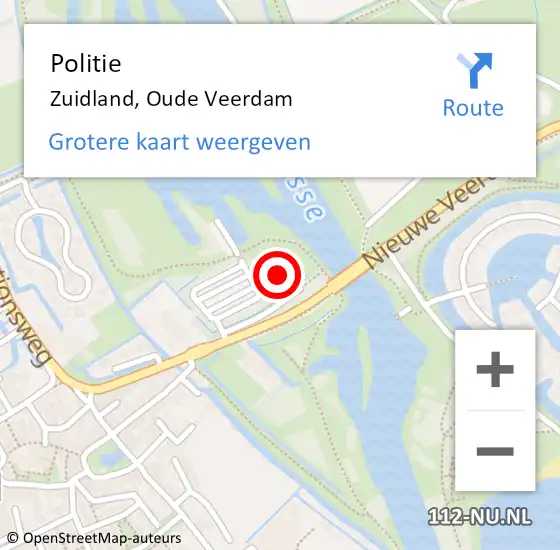 Locatie op kaart van de 112 melding: Politie Zuidland, Oude Veerdam op 8 januari 2023 04:26