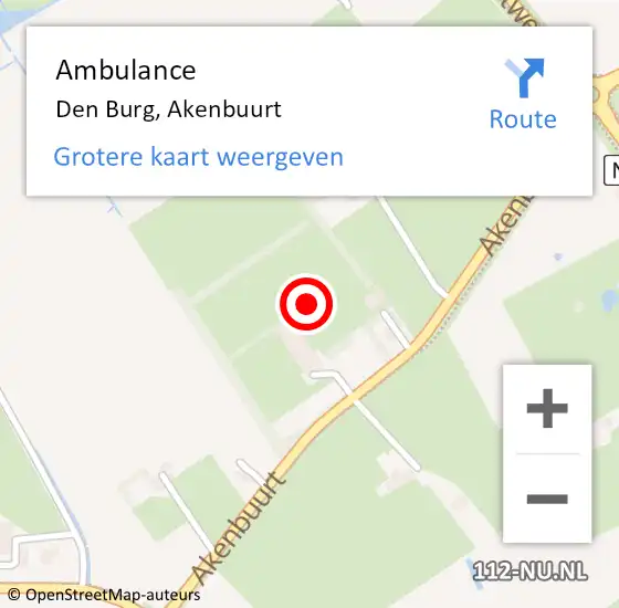 Locatie op kaart van de 112 melding: Ambulance Den Burg, Akenbuurt op 8 januari 2023 05:07