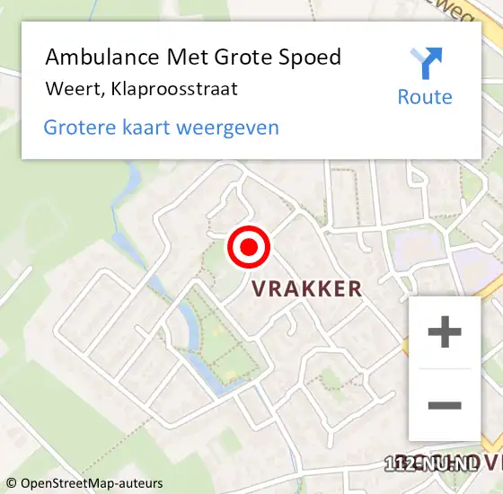 Locatie op kaart van de 112 melding: Ambulance Met Grote Spoed Naar Weert, Klaproosstraat op 8 januari 2023 07:49