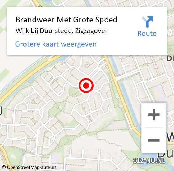 Locatie op kaart van de 112 melding: Brandweer Met Grote Spoed Naar Wijk bij Duurstede, Zigzagoven op 8 januari 2023 07:51